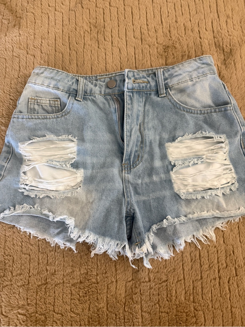 Light Wash Distressed Denim Shorts - Women's Casual Summer Short